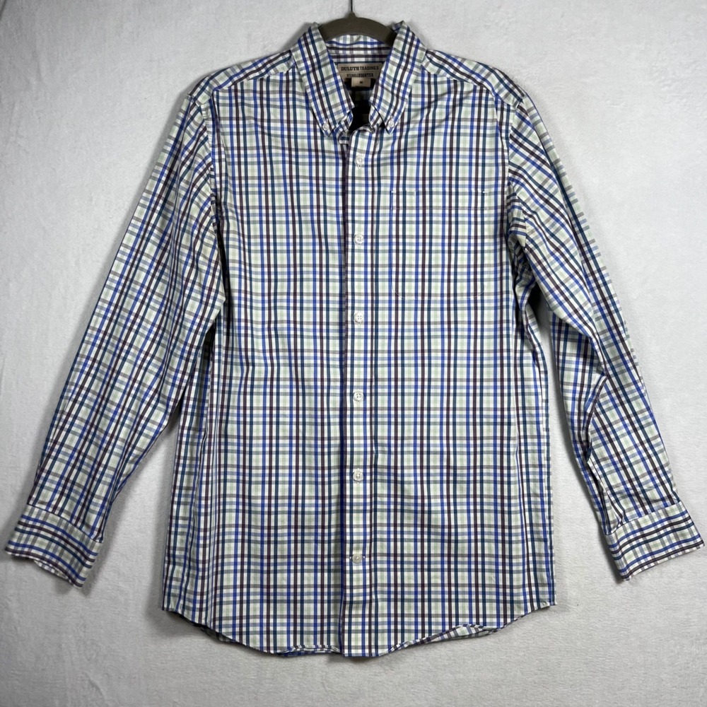 Duluth Trading Co Wrinklefighter Mens Medium Trim Fit Plaid Button Down Shirt